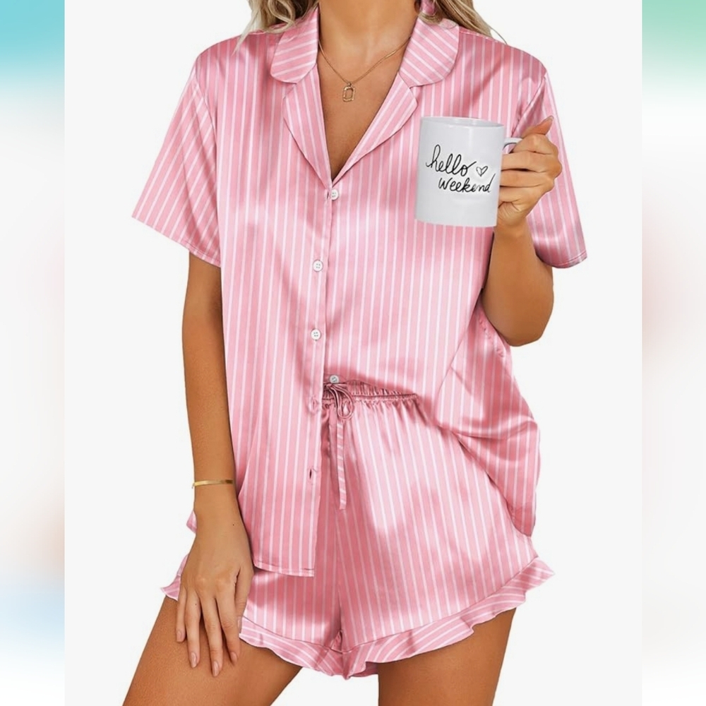 Pink Striped Women's Satin Pajama Set- From AMAZON